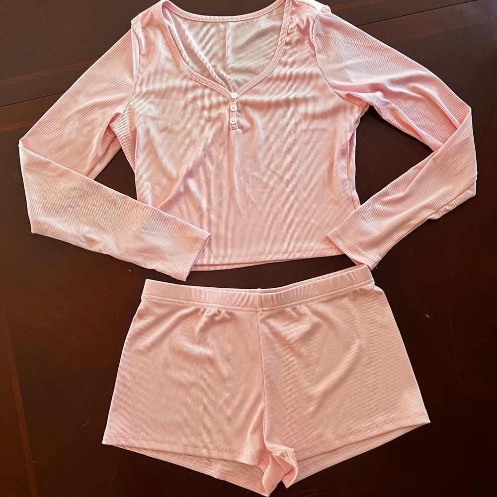 Women's Long Sleeve Henley & Shorts Sleep Set - Pink